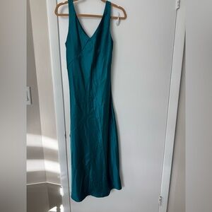 Elegant Teal Satin Like Sleeveless Dress